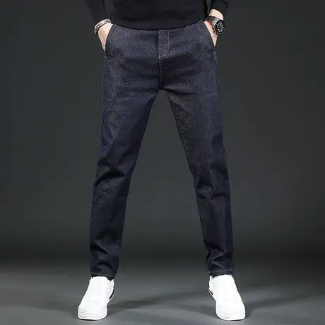 秋冬新款牛仔裤男高端质感潮牌修身小脚蓝色厚款休闲男士弹力裤子商品大图