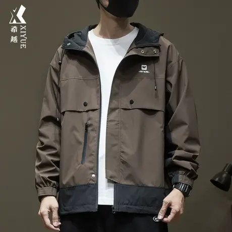 美拉德日系户外防水冲锋衣潮男秋季宽松大码复古水洗防风工装外套商品大图