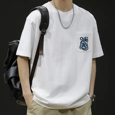 重磅300g短袖t恤男士夏季宽松男装大码潮牌2023新款白色体恤男款商品大图