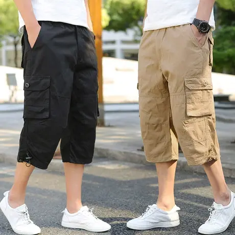 七分裤男款夏季纯棉男士工装短裤加肥加大宽松休闲大码爸爸裤子夏商品大图