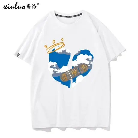 秀洛美术生爱心T恤天空蓝色3d立体印花情侣装设计感小众短袖上衣商品大图