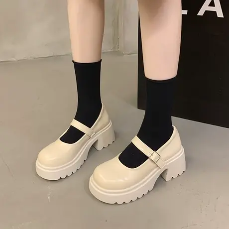 粗跟高跟鞋玛丽珍小皮鞋女英伦风简约时尚百搭夏秋季厚底单鞋女鞋图片