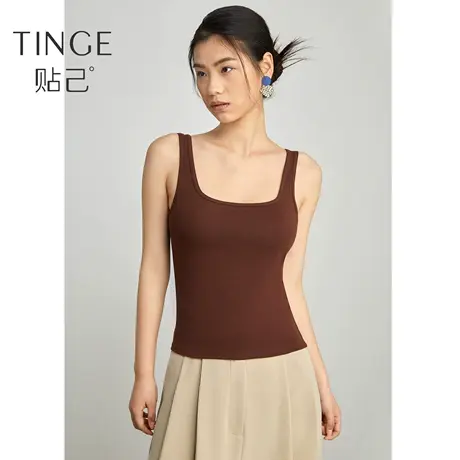 TINGE方领百搭纯棉背心带胸垫吊带女内搭美背打底衫上衣外穿图片