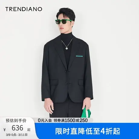 TRENDIANO官方潮牌男装秋季新款长袖羊毛西装外套男士西服图片