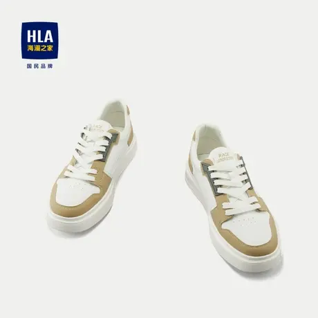 HLA/海澜之家撞色轻盈休闲鞋2024新款圆头平跟系带压花休闲板鞋男商品大图
