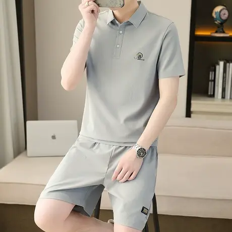 男士短袖polo衫套装潮牌男装休闲夏装加肥加大码薄款速干上衣短裤图片