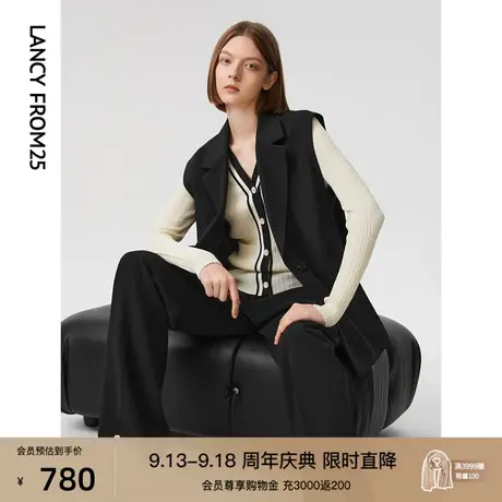 朗姿羊毛法式流行高端时尚洋气黑色叠穿搭配西装马甲2023春季新款图片