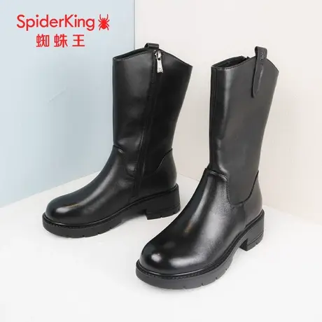SPIDER KING/蜘蛛王骑士靴女真皮2023冬商场新款中高筒薄绒厚底暖图片