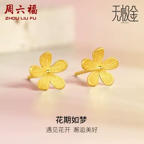 周六福5G黄金耳饰女2代无极金系列计价足金耳钉首饰女神节礼物商品大图