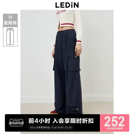 乐町新品多口袋设计休闲工装裤2023年秋季宽松舒适女生直筒长裤商品大图