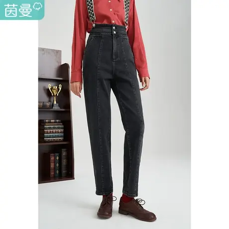 【商场同款】茵曼休闲女2023年冬季新款学院风宽松萝卜背带牛仔裤图片