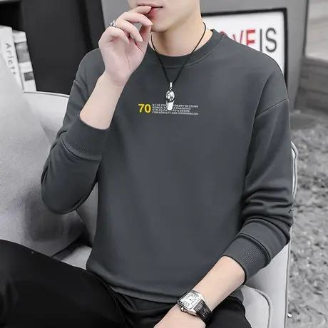 卫衣男2023新款春秋季套头无帽上衣服秋冬加绒圆领潮流长袖t恤男商品大图