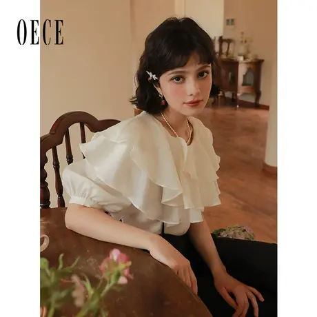 Oece设计感上衣背带裤子两件套女2023新款套装夏复古高级感套装商品大图