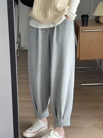 灰色休闲卫裤女秋季2023新款宽松显瘦百搭抽绳运动裤小个子哈伦裤商品大图