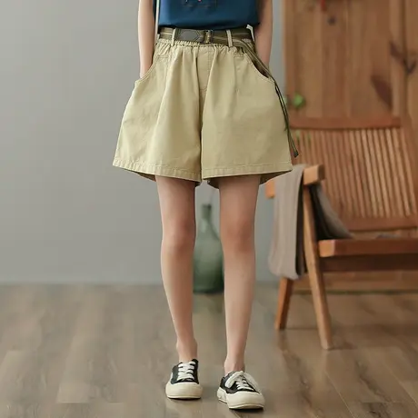 dza 高腰显瘦纯棉阔腿裤女士2023夏季休闲直筒裤宽松百搭五分短裤图片