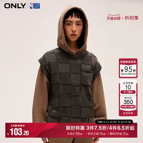 ONLY秋季NBA联名款宽松无袖圆领格纹针织衫女|124124006商品大图