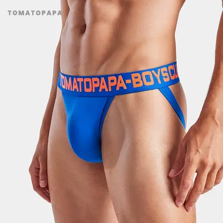 TOMATOPAPA运动基础系列男士双丁内裤字母运动底裤螺纹性感丁字裤商品大图