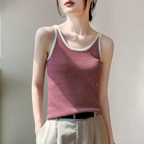 韩版针织吊带背心女2024夏季新款条纹设计感小众配衬衫的内搭上衣商品大图