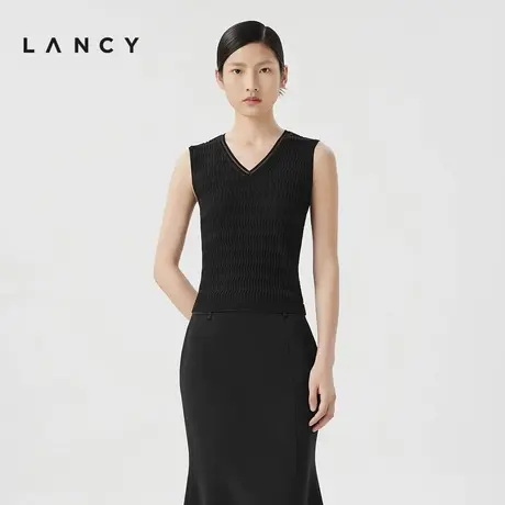 LANCY/朗姿2024夏季新款螺纹内搭V领针织衫高级感修身打底背心女图片