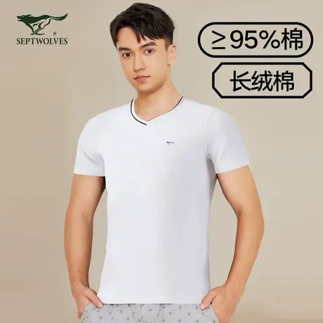 七匹狼男士短袖t恤v领汗衫夏季薄款休闲透气半袖外穿宽松打底t恤商品大图
