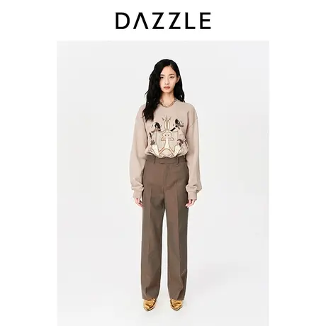 DAZZLE地素奥莱23春新款高级偏光细格纹直筒休闲西装裤西裤图片