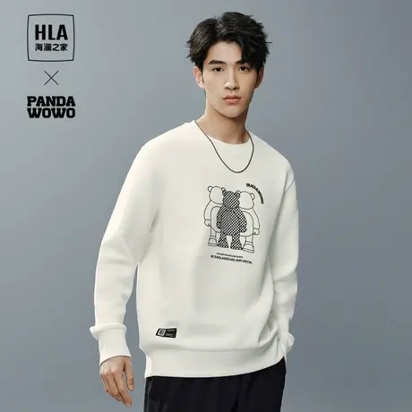 HLA/海澜之家panda wowo熊猫卫衣23秋冬新圆领弹柔珠地印花上衣男图片
