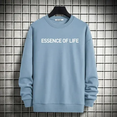 卫衣男宽松潮流百搭秋冬加绒摇粒绒无帽上衣字母印花圆领长袖t恤商品大图