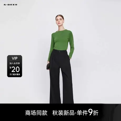 【商场同款】sdeer圣迪奥个性圆领撞色印花抽褶长袖T恤S25380204商品大图