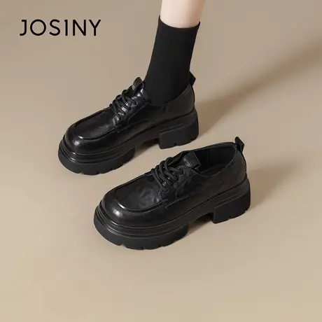 Josiny/卓诗尼秋季2025厚底乐福鞋英伦风小皮鞋系带单鞋小个子女商品大图