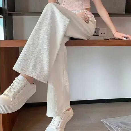 冰丝直筒休闲裤女2023夏季新款韩版高腰显瘦百搭学生阔腿拖地长裤图片