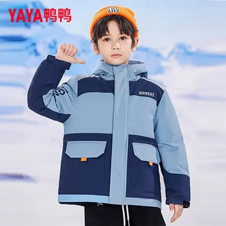 鸭鸭儿童羽绒服男童户外运动时尚拼色2025反季工装外套大童加厚WM图片