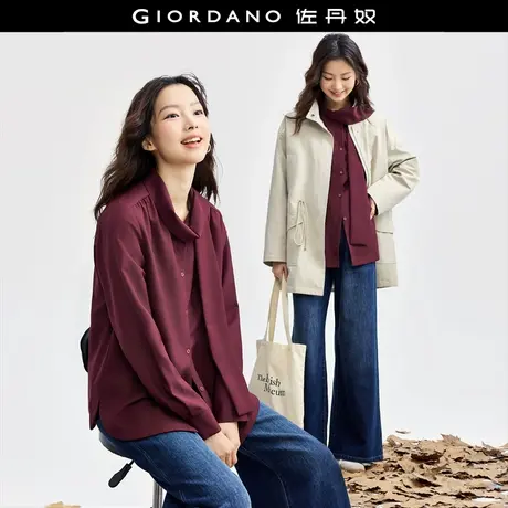 佐丹奴衬衫女装飘带领梭织长袖休闲衬衫 18344808图片
