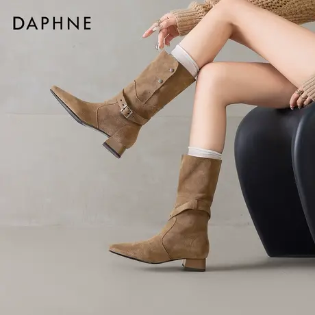 达芙妮短靴女2026新款秋冬粗跟美拉德中筒骑士靴高跟靴子马丁靴子图片