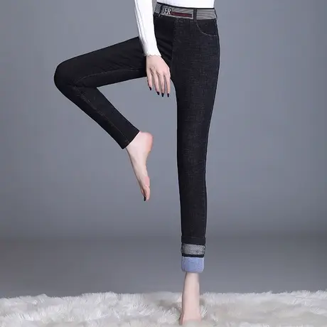 加厚牛仔羊绒裤女冬季2023新款高腰弹力紧身小脚裤保暖打底铅笔裤商品大图