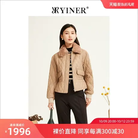 YINER音儿女装2022冬新款兔毛领真皮羽绒服高级感商品大图
