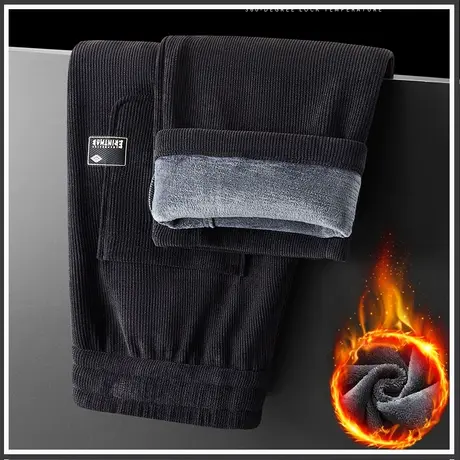 男装加绒加厚防寒博奥绒卫裤冬季保温阔腿休闲裤子秋冬款男士冬裤商品大图