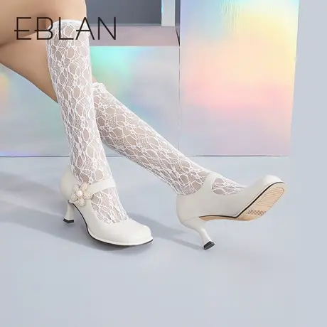 EBLAN伊伴春季新款单鞋法式优雅玛丽珍鞋通勤鞋设计感高跟鞋图片