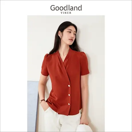 音儿美地女装2022夏季新款小众设计衬衣短袖v领衬衫商品大图