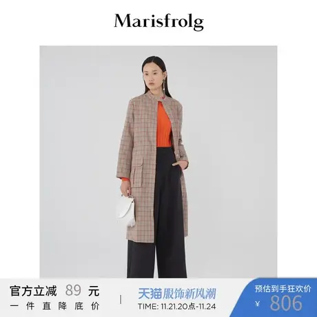 Marisfrolg玛丝菲尔春季新款女装格子风衣女中长款过膝修身外套商品大图