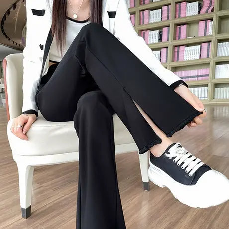 黑色微喇西装裤女2024春秋季新款高腰显瘦垂感休闲窄版修身喇叭裤商品大图