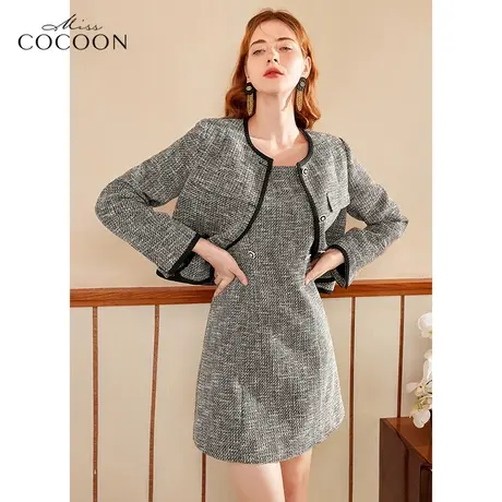 MISSCOCOON小香风外套女2023新款春季季长袖时尚气质粗花呢短外套商品大图