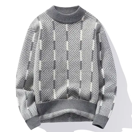 冬季高中学生半高领毛衣男加绒加厚青年厚款针织衫提花毛线衣潮流商品大图