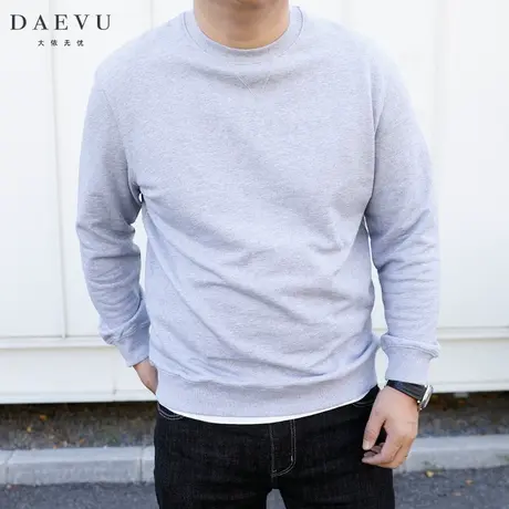 秋春新款浅灰欧美简约大号潮胖子加肥加大码男款圆领长袖卫衣商品大图