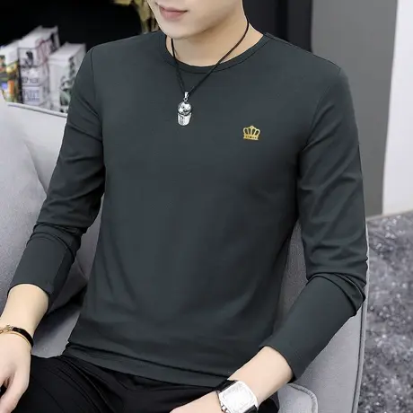 莫代尔长袖t恤男装2024新款圆领上衣服秋季小衫内搭打底衫秋衣男商品大图