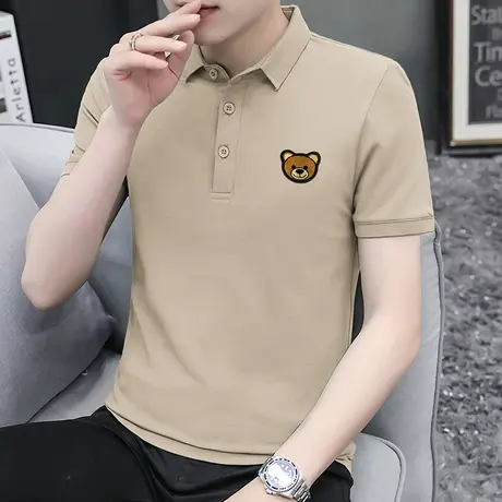 翻领t恤男士短袖polo衫夏季冰丝凉感保罗有领上衣服潮牌小熊半袖商品大图