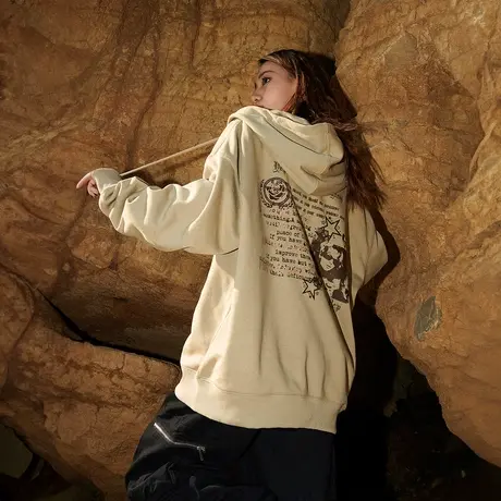 YEP美式复古连帽开衫卫衣女春秋2023年新款宽松oversize外套上衣商品大图