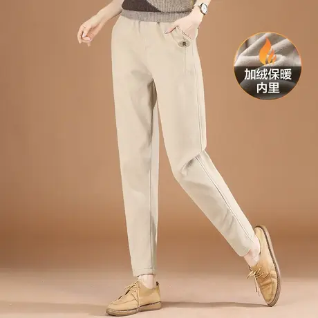 韩潮袭人松紧腰加绒休闲裤女2023冬季新款宽松显瘦哈伦西装裤子图片