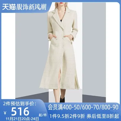 气质女神范收腰格子毛呢外套女冬2022新款中长款过膝大气呢子大衣图片