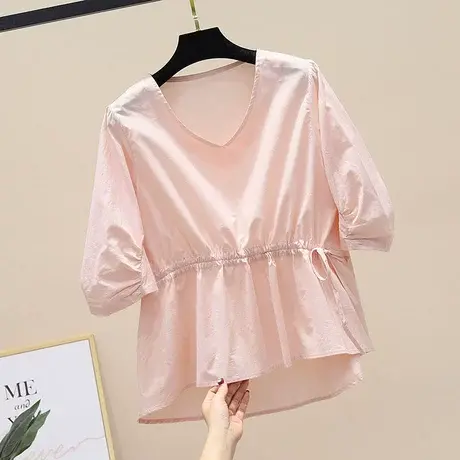 春夏装宽松高腰v领白衬衫女公主风设计感小众不规则衬衣长袖上衣商品大图