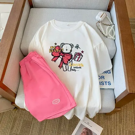 网红炸街运动服套装女夏季宽松短袖短裤小个子时尚洋气休闲两件套图片
